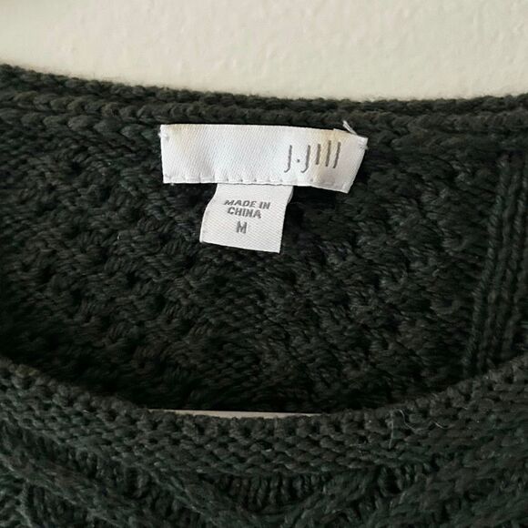 J. Jill Forest Green Cable Knit Sweater Tunic Size Medium Cotton Wool Blend EUC - Picture 3 of 9